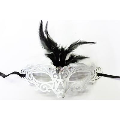 Beyaz Renk Siyah Tüylü Yetişkin Venedik Parti Maskesi
