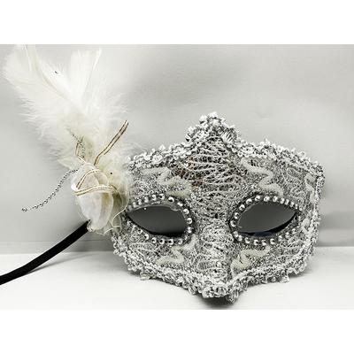 Beyaz Renk Yandan Tüylü Dantel Parti Maskesi 20x20 cm