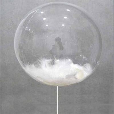 Beyaz Tüylü Dekorasyon Şeffaf Balon 24 İnch 