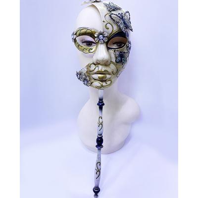 Kelebekli Masquerade Sopalı Venedik Maskesi Siyah Renk 10x45 cm