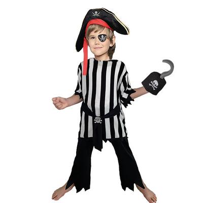 Çocuk Korsan Kostümü + Kadife Şapka + Maske + Kanca Full Set