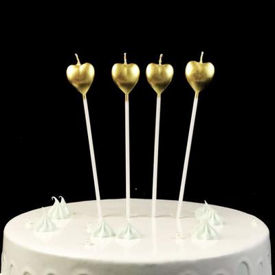 Çubuklu Metalize Kalp Mum Doğum Günü Mumu Gold 4 Adet