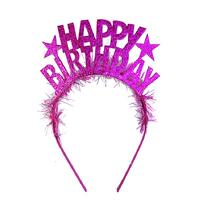Fuşya Renk Happy Birthday Yazılı Eva Doğum Günü Parti Tacı