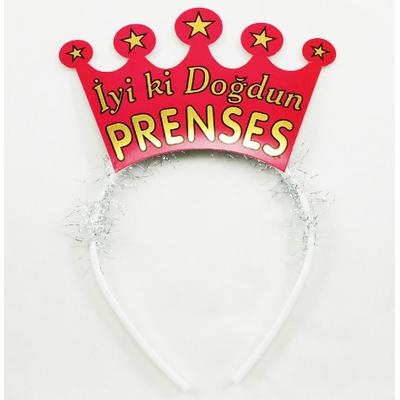 Fuşya Renk İyiki Doğdun Prenses Yazılı Sim Süslü Parti Tacı