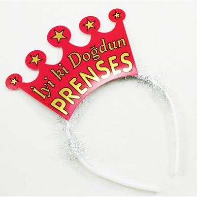 Fuşya Renk İyiki Doğdun Prenses Yazılı Sim Süslü Parti Tacı
