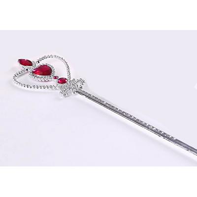 Fuşya Renk Kalp İşlemeli Taşlı Karlar Ülkesi Anna Elsa Asası 32 cm