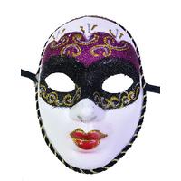 Fuşya Renk Masquerade Simli Yılbaşı Parti Maskesi Tam Yüz Yetişkin