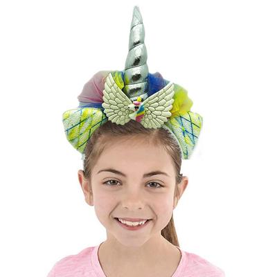 Gümüş Boynuzlu Tüllü Kanatlı Unicorn Tacı 17x27 cm