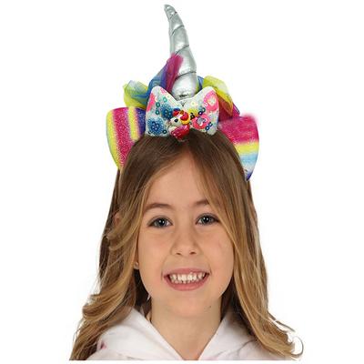 Gümüş Renk Boynuzlu Payetli Fiyonklu Unicorn Tacı 17x27 cm