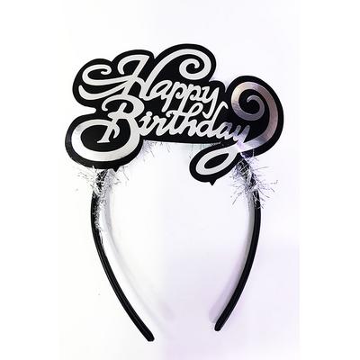 Gümüş Renk Happy Birthday İtalik Yazılı Doğum Günü Parti Tacı