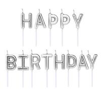 Gümüş Renk Happy Birthday Yazılabilen Parti Mumu