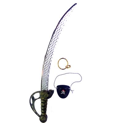 Gümüş Renk Kaptan Jack Korsan Kılıcı Göz Maskesi ve Korsan Küpesi 