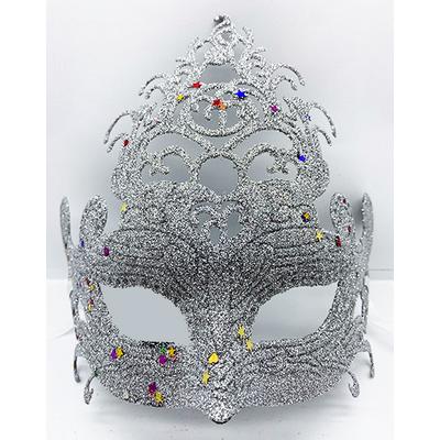 Gümüş Renk Parti Maskesi - Parlak Gümüş Sim Balo Maskesi 21x20 cm