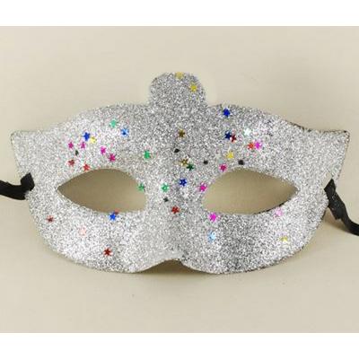 Gümüş Renk Simli Yıldızlı Kostüm Partisi Maskesi 17x10
