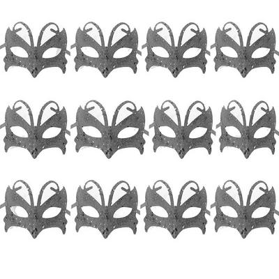 Gümüş Silver Renk Arkadan Bağlamalı Simli Parti Balo Maskesi 12 Adet