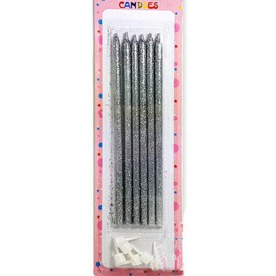 Gümüş Simli Pasta Mumu 6 Adet 16 cm