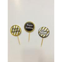 Gümüş Siyah Happy Birthday Parti Kürdan Süsü 20 Adet