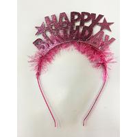 Happy Birthday Yazılı Metalize Pembe Renk Parti Tacı