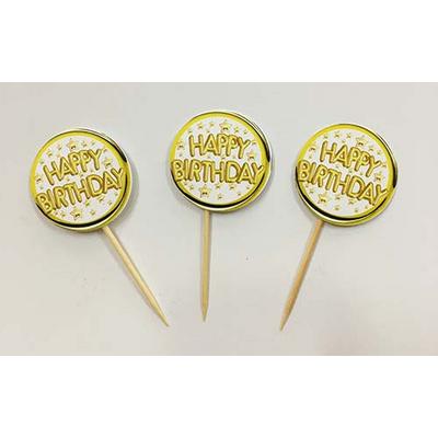 Happy Birthday Yazılı Sarı Renk Parti Kürdan Süsü 20 Adet