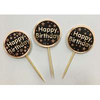Happy Birthday Yazılı Yıldız Desenli Parti Kürdan Süsü 20 Adet