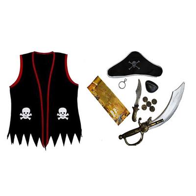Kaptan Jack Çocuk Korsan Yelekli Kostüm Seti Full Set 12 Parça