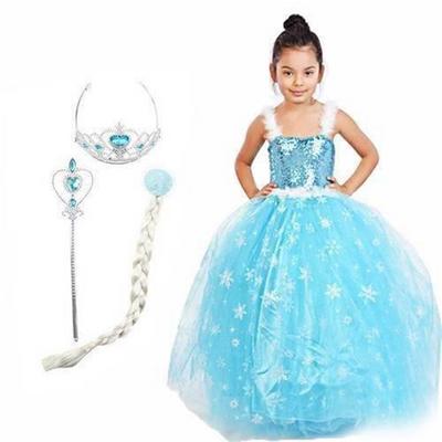 Karlar Ülkesi Elsa Frozen Kostümü + Tacı + Asası + Saçı Full Set 9-11 Yaş
