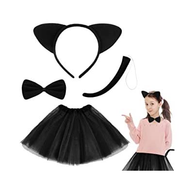 Kedi Eteği Tacı Kuyruğu ve Papyon Seti Siyah Renk Çocuk Boy