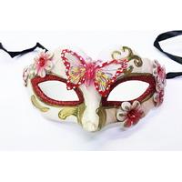 Kelebek İşlemeli Masquerade Venedik Maskesi Kırmızı Renk 7x16 cm