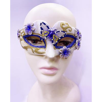 Kelebek İşlemeli Masquerade Venedik Maskesi Mavi Renk 7x16 cm