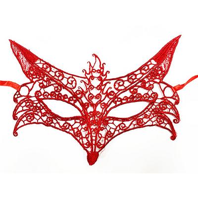 Kırmızı Renk Dantel Örgü İşlemeli Parti Maskesi Model 4