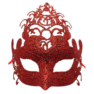 Kırmızı Renk Parti Maskesi - Parlak Kırmızı Sim Balo Maskesi 21x20 cm