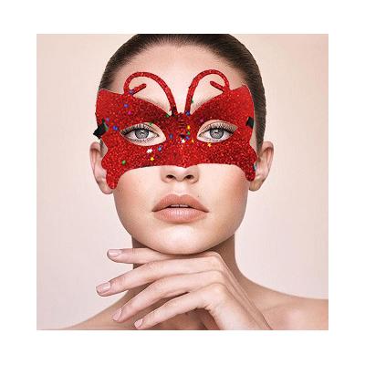 Kırmızı Renk Simli Kelebek Kostüm Partisi Maskesi 10x13 cm