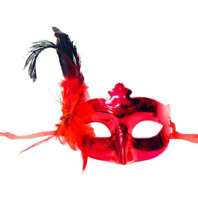Kırmızı Renk Yandan Tüylü Güllü Yılbaşı Parti Maske
