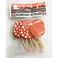 Kırmızı Üzeri Beyaz Puantiyeli Parti Kürdan Süsü 20 Adet