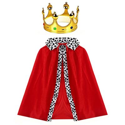 Kral Kostüm Pelerini ve Altın Renk Kral Tacı Çocuk Boy 90 cm