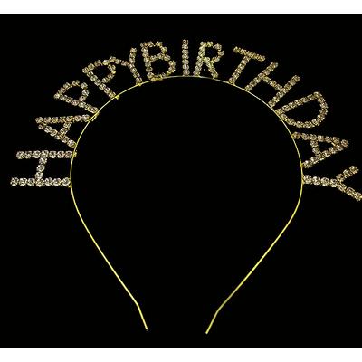 Kristal Taşlı Altın Renk Happy Birthday Doğum Günü Tacı 16x17 cm