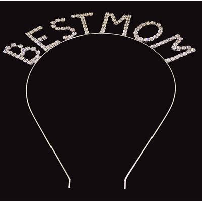 Kristal Taşlı Gümüş Renk Best Mom Tacı 16x17 cm