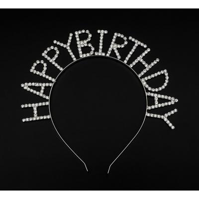 Kristal Taşlı Gümüş Renk Happy Birthday Doğum Günü Tacı 