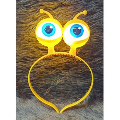 Led Işıklı & Pilli 3 Farklı Modda Yanan Uzaylı Göz Parti Tacı Sarı Renk 18x12 cm