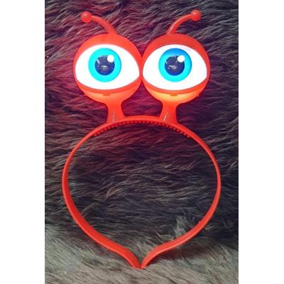 Led Işıklı & Pilli 3 Farklı Modda Yanan Uzaylı Göz Parti Tacı Kırmızı Renk 18x12 cm