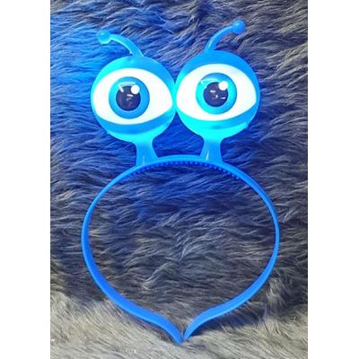 Led Işıklı & Pilli 3 Farklı Modda Yanan Uzaylı Göz Parti Tacı Mavi Renk 18x12 cm