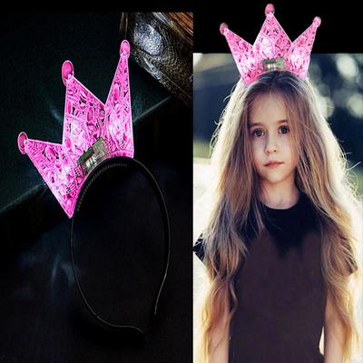 Led Işıklı Kraliçe Tacı Kral Tacı Pembe Renk