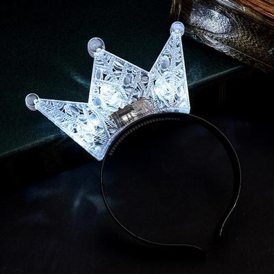 Led Işıklı Kraliçe Tacı Kral Tacı Şeffaf Gümüş Renk 