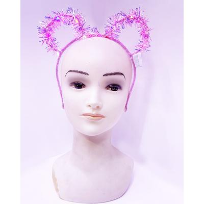 Led Işıklı Püsküllü Mickey Minnie Mouse Kulak Pembe Taç 19x17 cm