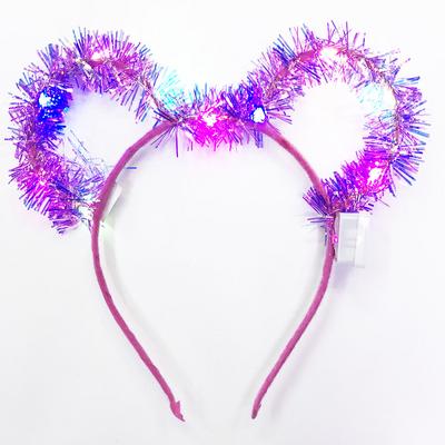 Led Işıklı Püsküllü Mickey Minnie Mouse Kulak Yanar Söner Fuşya Taç