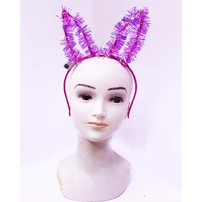 Led Işıklı Püsküllü Pembe Renk Tavşan Tacı 21x17 cm