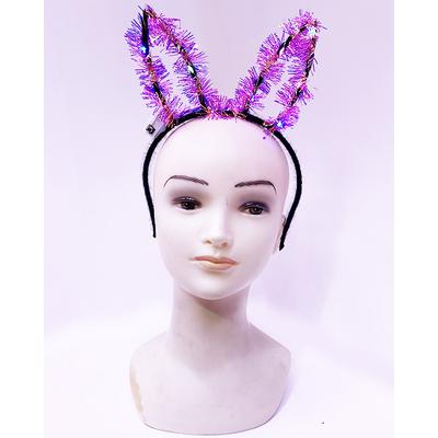 Led Işıklı Püsküllü Siyah Renk Tavşan Tacı 21x17 cm