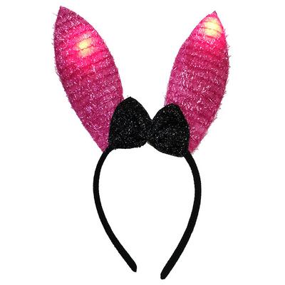 Led Işıklı Yanar Söner Püsküllü Fuşya Renk Tavşan Tacı