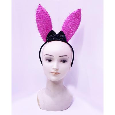 Led Işıklı Yanar Söner Püsküllü Pembe Renk Tavşan Tacı 28x19 cm