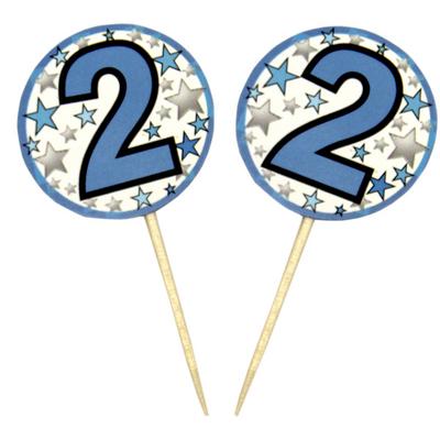 Mavi Renk 2 Yaş Temalı Yıldız Desenli Parti Kürdan Süs 20 Adet